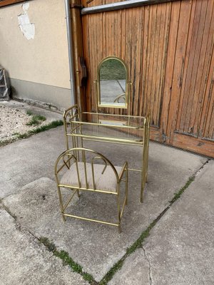 Vintage Dressing Table and Stool in Brass, 1950s, Set of 2-OXJ-1748687