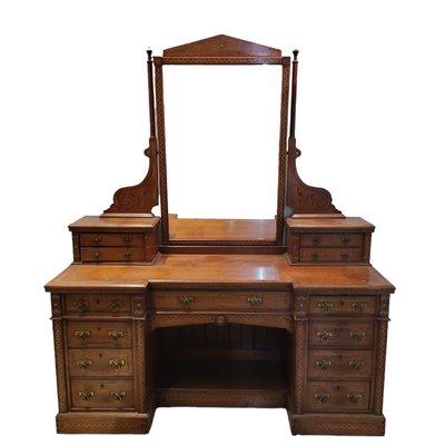 Vintage Dressing Table with Inlays of Wood and Golden Bronze Fasteners-TCS-1739863