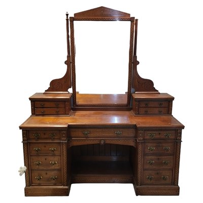 Vintage Dressing Table with Inlays of Wood and Golden Bronze Fasteners-TCS-1739863