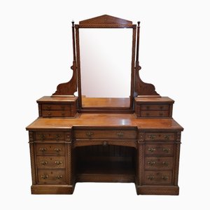 Vintage Dressing Table with Inlays of Wood and Golden Bronze Fasteners-TCS-1739863