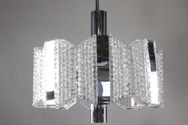 Vintage Drum-Shaped Glass and Chrome Ceiling Lamp from Kaiser, 1960s-FUP-671887