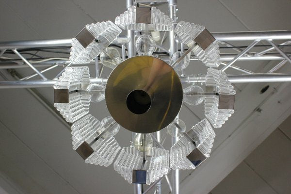 Vintage Drum-Shaped Glass and Chrome Ceiling Lamp from Kaiser, 1960s-FUP-671887