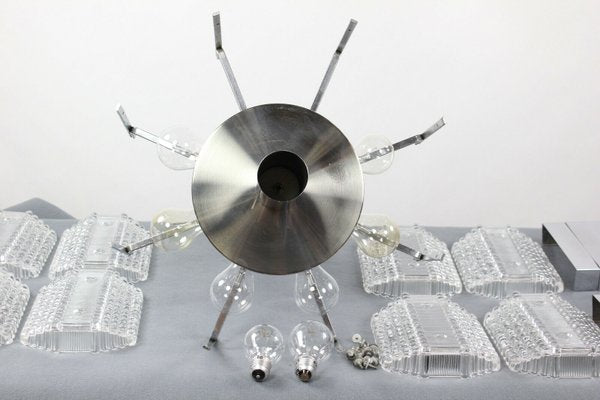 Vintage Drum-Shaped Glass and Chrome Ceiling Lamp from Kaiser, 1960s-FUP-671887