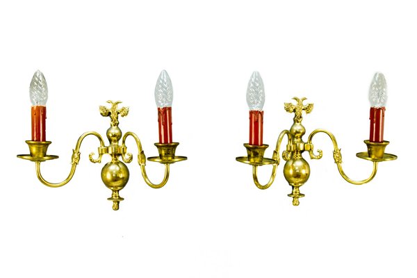 Vintage Dutch 2-Light Brass Sconces, 1930s, Set of 2-KEG-646182