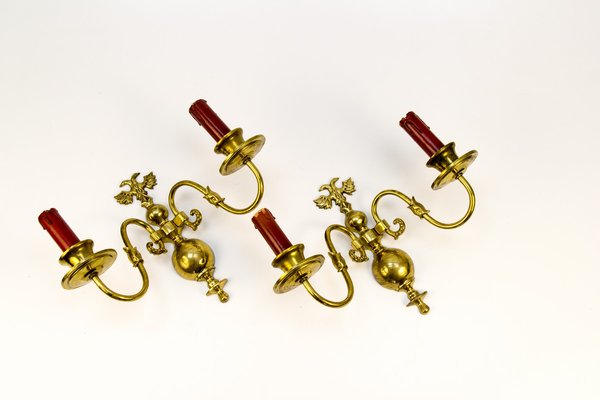 Vintage Dutch 2-Light Brass Sconces, 1930s, Set of 2-KEG-646182