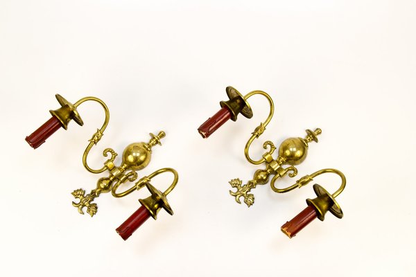 Vintage Dutch 2-Light Brass Sconces, 1930s, Set of 2-KEG-646182