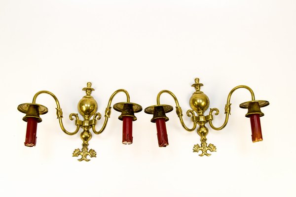 Vintage Dutch 2-Light Brass Sconces, 1930s, Set of 2-KEG-646182