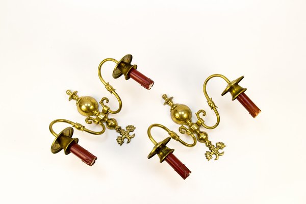 Vintage Dutch 2-Light Brass Sconces, 1930s, Set of 2-KEG-646182