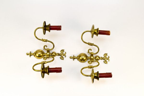 Vintage Dutch 2-Light Brass Sconces, 1930s, Set of 2-KEG-646182