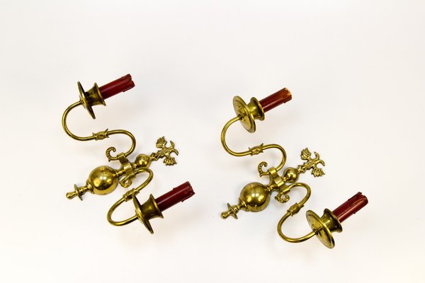 Vintage Dutch 2-Light Brass Sconces, 1930s, Set of 2-KEG-646182