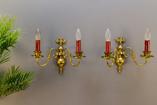 Vintage Dutch 2-Light Brass Sconces, 1930s, Set of 2-KEG-646182