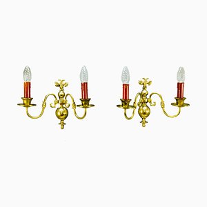 Vintage Dutch 2-Light Brass Sconces, 1930s, Set of 2-KEG-646182