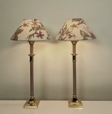 Vintage Dutch Brass and Metal Column Table Lamps, 1980s, Set of 2-WZZ-1805130