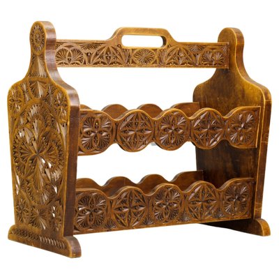 Vintage Dutch Carved Wooden Magazine Rack in Frisian Notch Cut Technique-KEG-1236403