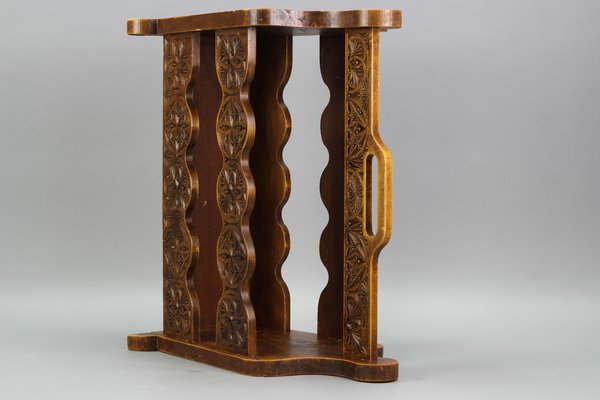 Vintage Dutch Carved Wooden Magazine Rack in Frisian Notch Cut Technique-KEG-1236403