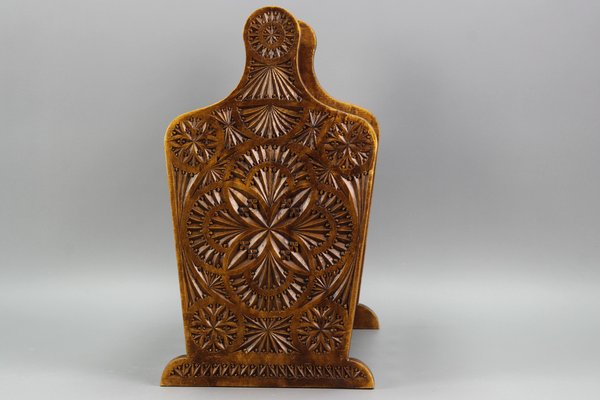 Vintage Dutch Carved Wooden Magazine Rack in Frisian Notch Cut Technique-KEG-1236403