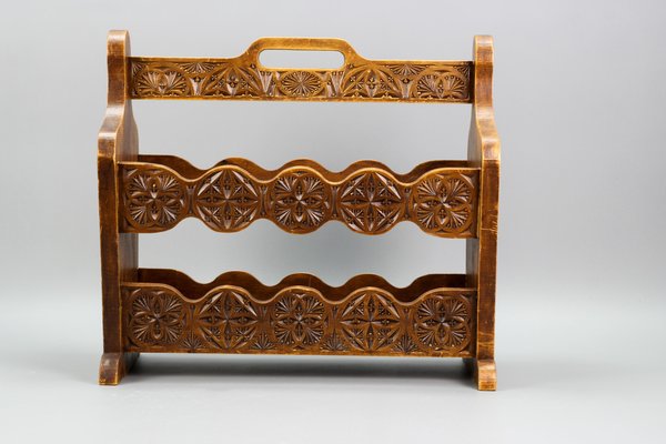 Vintage Dutch Carved Wooden Magazine Rack in Frisian Notch Cut Technique-KEG-1236403