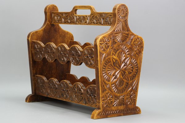 Vintage Dutch Carved Wooden Magazine Rack in Frisian Notch Cut Technique-KEG-1236403