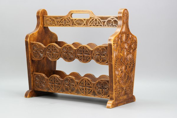 Vintage Dutch Carved Wooden Magazine Rack in Frisian Notch Cut Technique-KEG-1236403