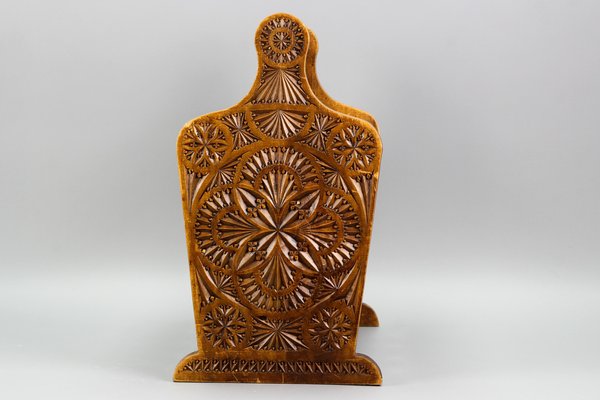 Vintage Dutch Carved Wooden Magazine Rack in Frisian Notch Cut Technique-KEG-1236403