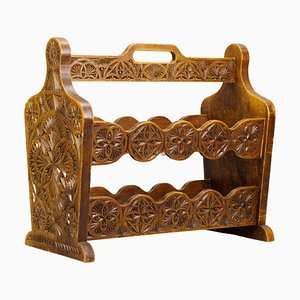 Vintage Dutch Carved Wooden Magazine Rack in Frisian Notch Cut Technique-KEG-1236403