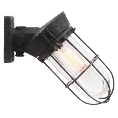 Vintage Dutch Industrial Black Cast Iron and Glass Sconce by Industria Rotterdam-BLS-1747305