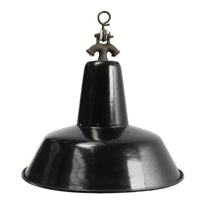 Vintage Dutch Industrial Black Enamel Hanging Lamp-BLS-1141733