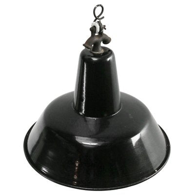 Vintage Dutch Industrial Black Enamel Hanging Lamp-BLS-1141733