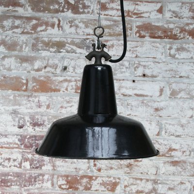 Vintage Dutch Industrial Black Enamel Hanging Lamp-BLS-1141733