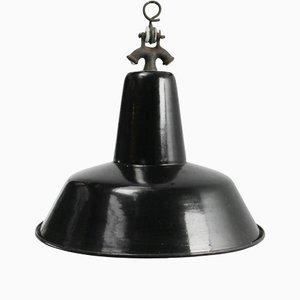 Vintage Dutch Industrial Black Enamel Hanging Lamp-BLS-1141733