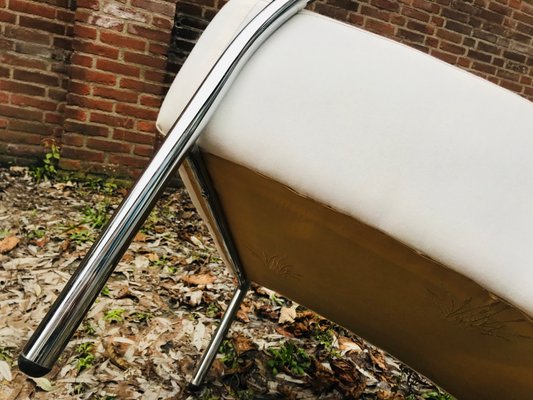 Vintage Dutch Industrial White Lounge Chair with Chromed Tubular Steel Frame, 1950s-WQJ-844696