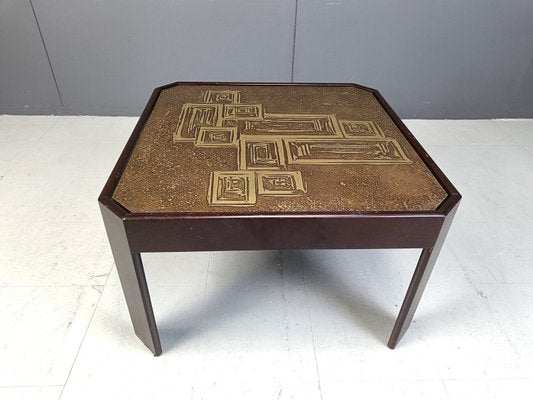 Vintage Ectched Brass and Wooden Coffee Table, 1970s-IRH-2031382