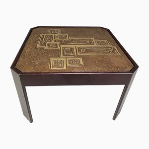 Vintage Ectched Brass and Wooden Coffee Table, 1970s-IRH-2031382