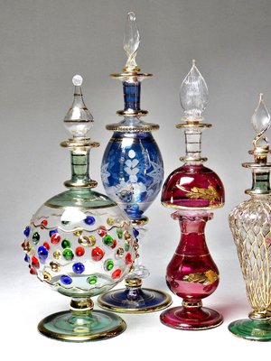 Vintage Egyptian Blown Glass Perfume Bottles, Set of 5-GRD-2021828