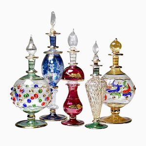 Vintage Egyptian Blown Glass Perfume Bottles, Set of 5-GRD-2021828