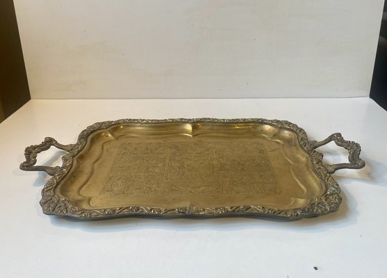 Vintage Egyptian Serving Tray in Engraved Brass, 1950s-LCR-1820977