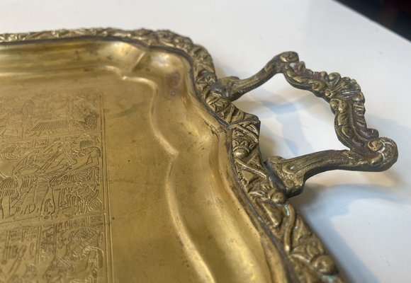 Vintage Egyptian Serving Tray in Engraved Brass, 1950s-LCR-1820977