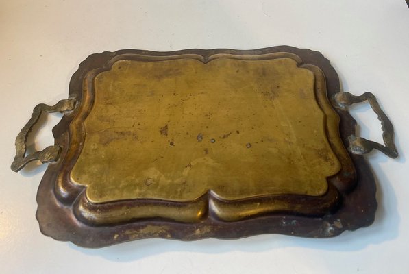 Vintage Egyptian Serving Tray in Engraved Brass, 1950s-LCR-1820977