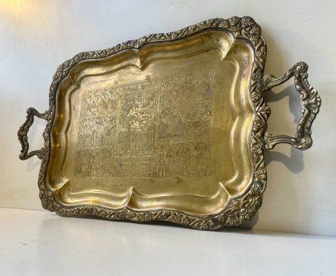 Vintage Egyptian Serving Tray in Engraved Brass, 1950s-LCR-1820977