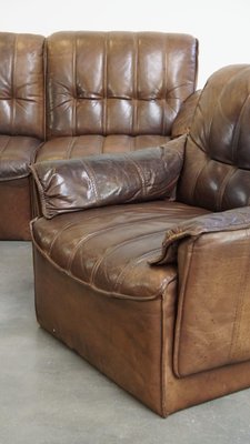 Vintage Elements Sofa in Thick Leather, 1960s, Set of 6-HPP-2033007