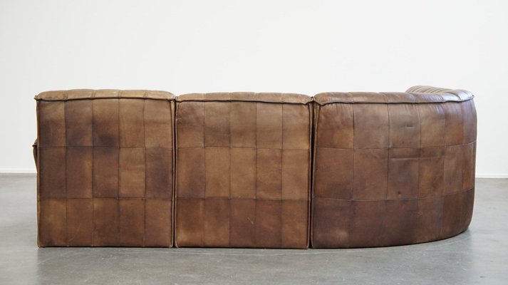 Vintage Elements Sofa in Thick Leather, 1960s, Set of 6-HPP-2033007