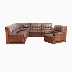 Vintage Elements Sofa in Thick Leather, 1960s, Set of 6-HPP-2033007