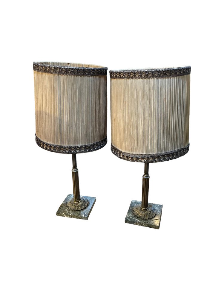 Vintage Empire Style Table Lamps in Metal on Marble Bases, 1950s, Set of 2