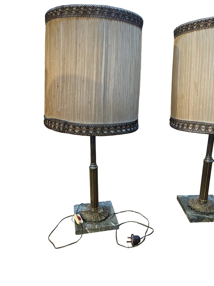 Vintage Empire Style Table Lamps in Metal on Marble Bases, 1950s, Set of 2