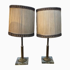 Vintage Empire Style Table Lamps in Metal on Marble Bases, 1950s, Set of 2-PKM-1717559