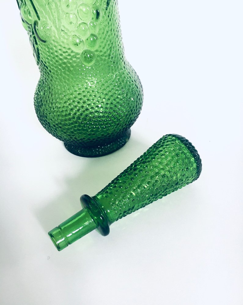 Vintage Empoli Glass Green Wine Decanter Bottle with Stopper, 1960s