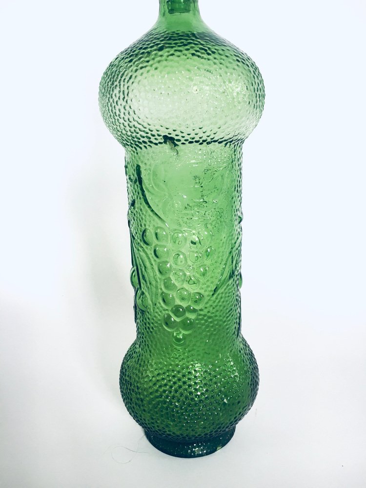 Vintage Empoli Glass Green Wine Decanter Bottle with Stopper, 1960s