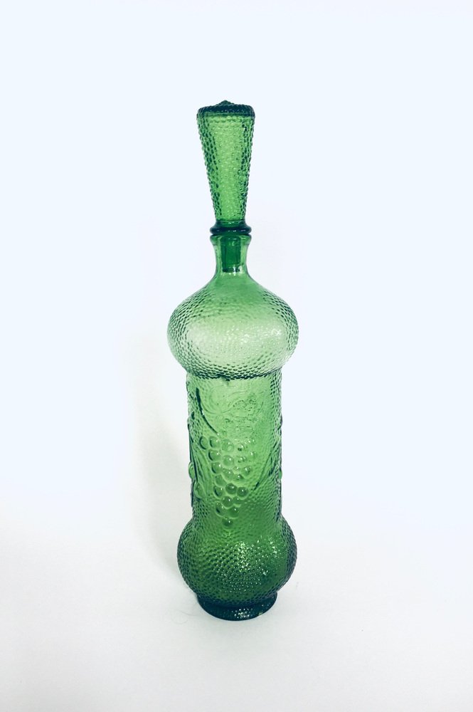 Vintage Empoli Glass Green Wine Decanter Bottle with Stopper, 1960s