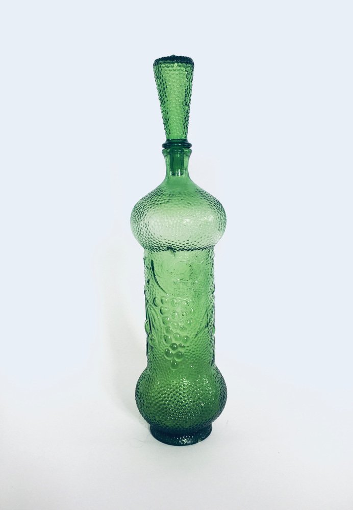 Vintage Empoli Glass Green Wine Decanter Bottle with Stopper, 1960s