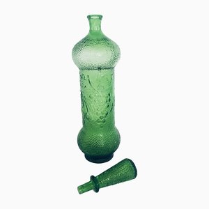 Vintage Empoli Glass Green Wine Decanter Bottle with Stopper, 1960s-RQV-1290594